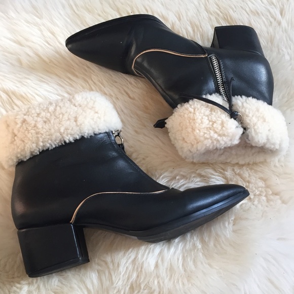 Miu Miu Shoes - Miu Miu by Prada leather booties shearling fur 37